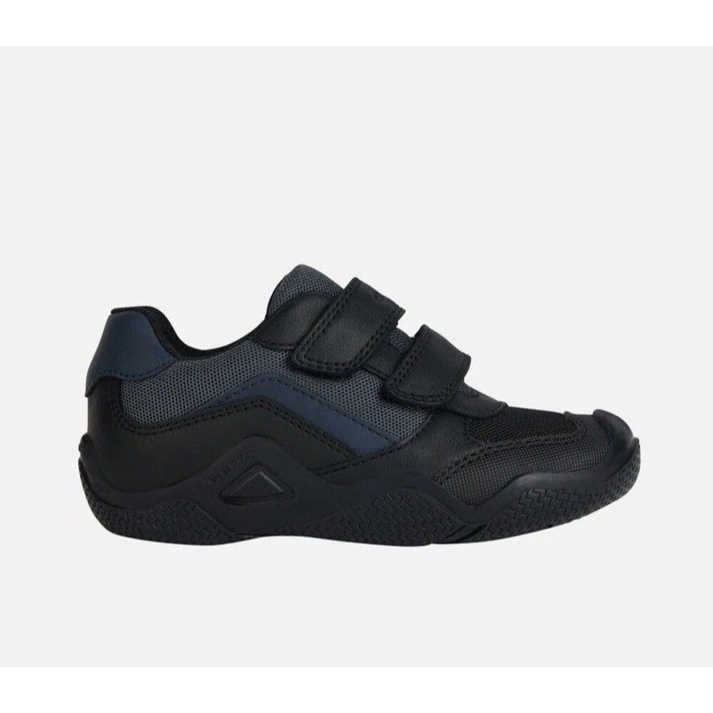 GEOX New Wader Boy LEATHER Sneakers Shoes 7 Big Kids Black ITALIAN PATENT J4530C